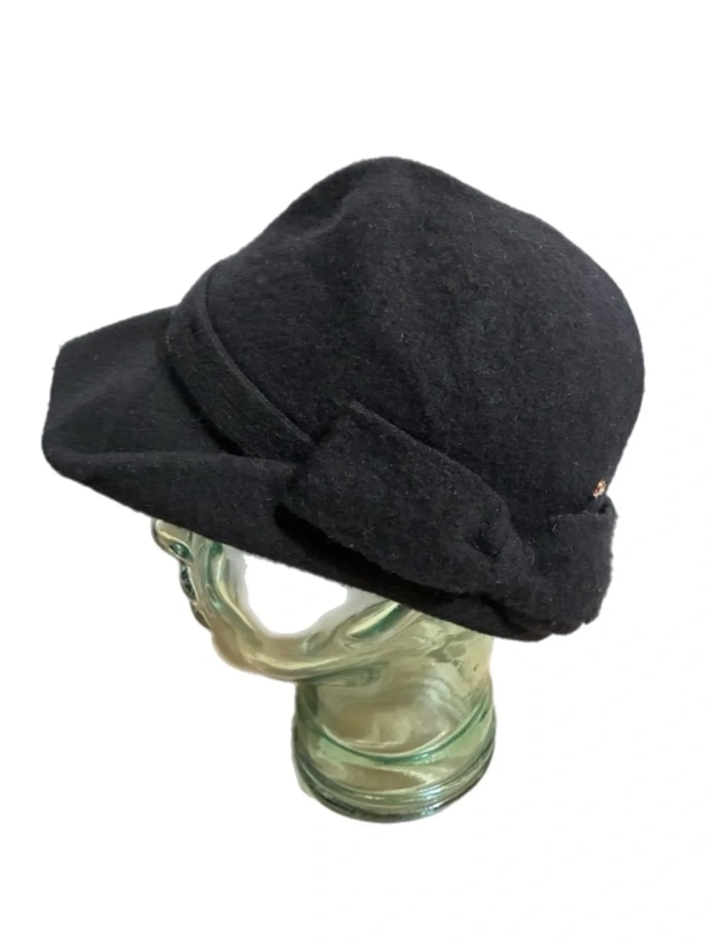 Vintage Black Wool Cloche Bucket Hat Parisian Classic Minimalist One Size Retro - Picture 4 of 6